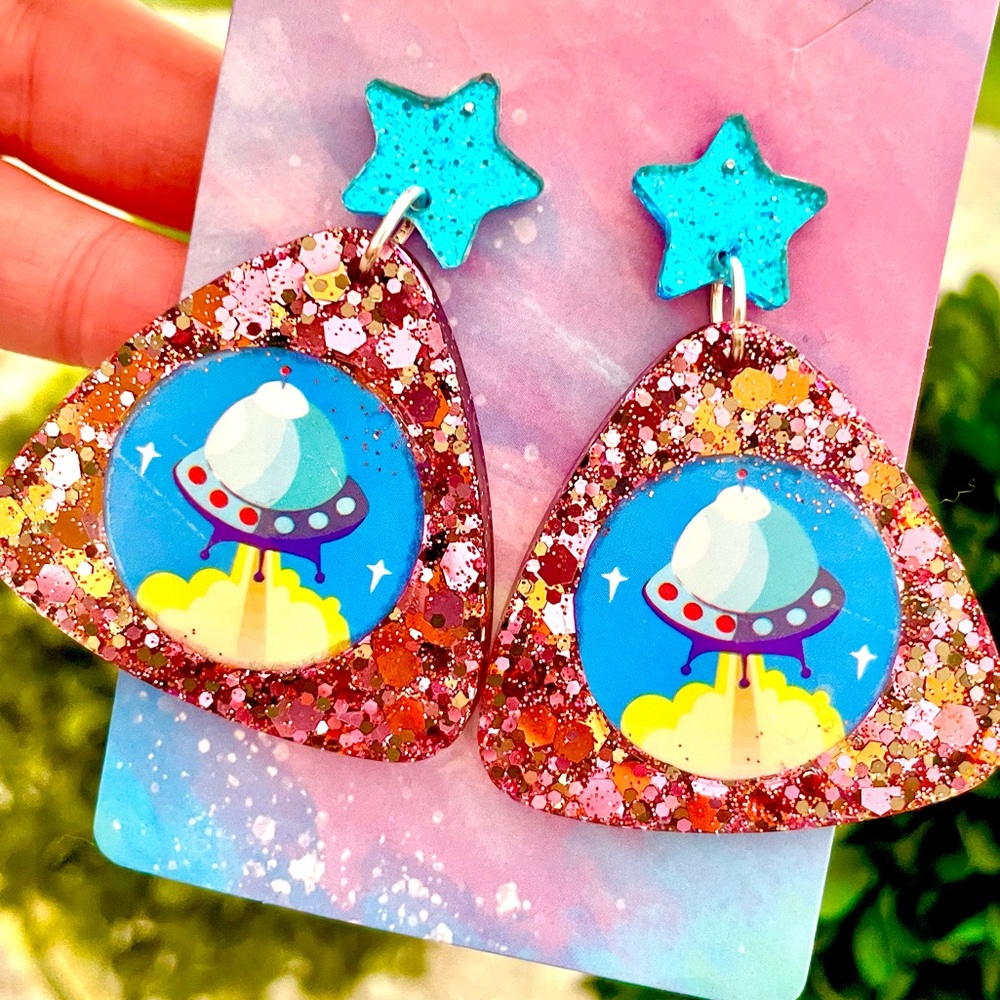 Acrylic Spaceship Dangle Earrings